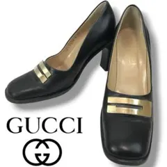 GUCCI グッチ レザー パンプス チャンキーヒール BLACK 35