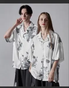 【CLEL】2way 花柄 アブストラクト柄ドレープ半袖シャツ　XSサイズ