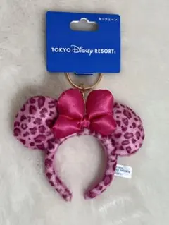 ディズニー キーチェーンミニー レオパード ピンク リボン ヒョウ柄