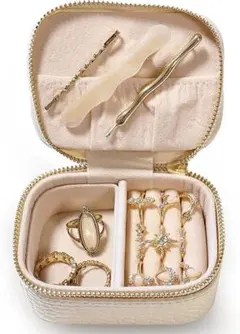 携帯用ジュエリーケース レザー調 アクセサリーケース 収納 指輪ケース