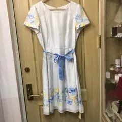 お値下げ！タグ付き♡デビュードフィオレ　花柄＆ストライプワンピース（ブルー）♡