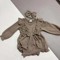 フリル付きブラウンロンパース&ヘアバンド
