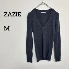 ZAZIE ザジ ダークグレー Vネックリブニット M 日本製　c301⑦