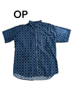 90'S✨OP オーシャンパシフィック総柄ボタンダウン半袖サーフネイビーY2KМのサムネイル