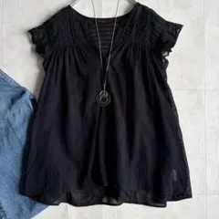 トゥモローランド ドットエンブロイダリー フレンチスリーブブラウス 黒 36