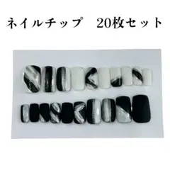 ネイルチップ 20枚セット 白黒シルバー
