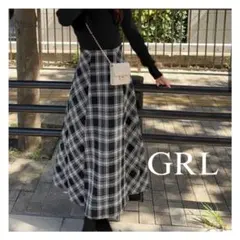 GRL ロービングチェックロングフレアスカート