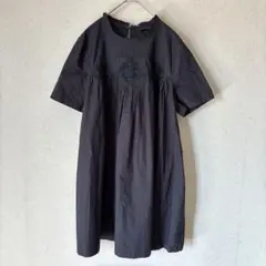 ZARA 刺繍 フリル プリーツ チュニック ワンピース オールブラック