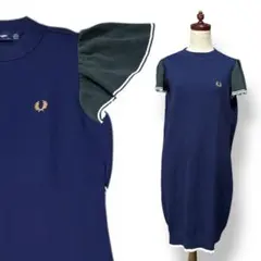【フレッドペリー】ストレッチニット ワンピース フリル袖 ネイビー