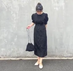 Ayla ジャガード ワンピース オケージョン 結婚式 ブラックお呼ばれ 二次会