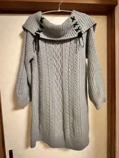 グレー ケーブル編み ミニワンピース