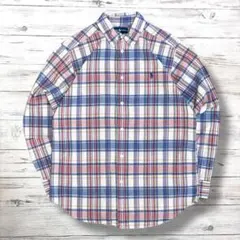 美品 ラルフローレン 長袖シャツ 刺繍ロゴ チェック L 1986