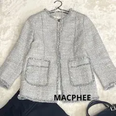 MACPHEE マカフィー ノーカラー ツイードジャケット きれいめ春カラー