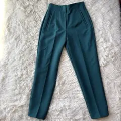 ZARA ザラ　 ハイウエスト テーパードパンツ　ダークグリーン　センタープレス