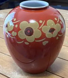★最安値★オールドノリタケ朱地黄梅壺型花瓶昭和レトロヴィンテージ朱赤地黄梅模様のサムネイル