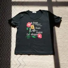 【美品】レディース　KAZAMIDORI 花柄プリント Tシャツ 黒　サイズМ