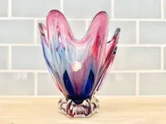 レトロ 花瓶 ガラス フリル 北洋硝子 フラワーベース グラデーション ピンクのサムネイル