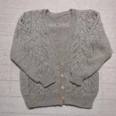 ハンドメイド　ベージュ ケーブル編み カーディガン　レディース