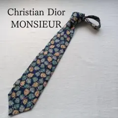 クリスチャンディオール ネクタイ 紺色 総柄 シルク100％ 【n8496】
