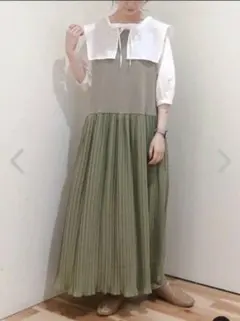 サマンサモスモスブルー ☆プリーツドッキングワンピース グリーン