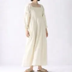 極美品　ニコアンド　2ウェイスカラップワンピース　アイボリー系　Lサイズ　刺繍