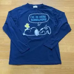 スヌーピー プリント長袖Tシャツ薄手カットソー L ネイビー