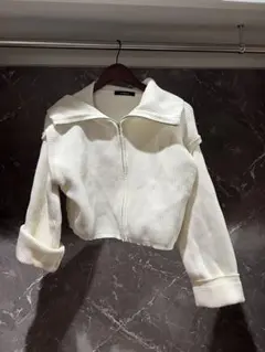 ホワイトリブニット ジッパー付き クロップド丈　wcloset 2way