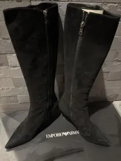 Emporio Armani スウェード　ブラックロングブーツ　37のサムネイル