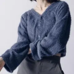 adoon plain シャギーラメカーディガン