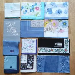 ハンカチ 青色花柄系セット 12点