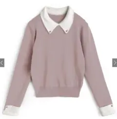 フェザー配色襟付きニットトップス［k9368f］