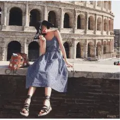 《新品》2way ブルー ギンガムチェック リボン ワンピース