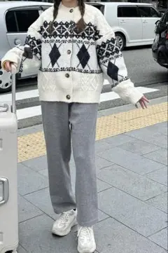 【GRL】ヴィンテージ風 ノルディック×アーガイル柄 ニットカーディガン