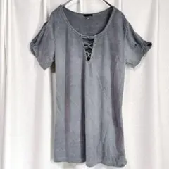 訳あり❣️レースアップ カットソー グレー 半袖 スリット袖 Tシャツ