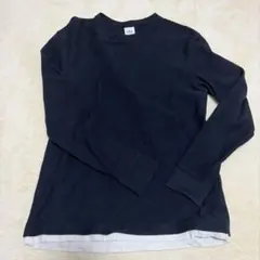 ZARA メンズ ワッフル素材 レイヤード スウェット ネイビー Sのサムネイル