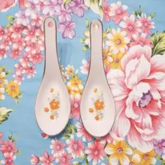 【レア品】台湾レトロ♪大同陶器　花柄レンゲ2個セット