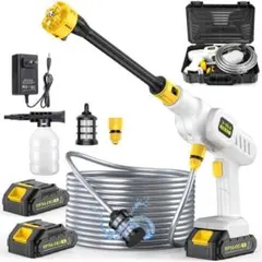 高圧洗浄機 コードレス 充電式 バッテリー2個付き フォームノズル付 収納ケース