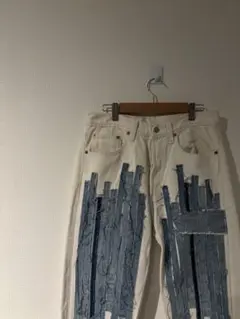 Levi's 501 ホワイトデニム パッチワーク ストレート リメイク 古着