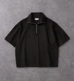 ハーフジップ ビッグカラールーズブラッシュド半袖カットソー