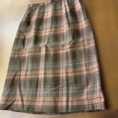 昭和レトロ/ウール100%/タイトスカート ひざ丈 チェック柄/レナウン ルック