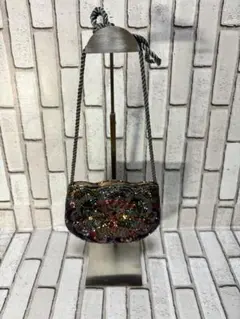 昭和レトロ 美品 ビーズショルダーバッグ 幾何学模様