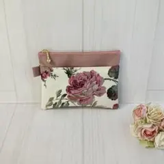 ローズ バラ ばら シェル型 ラウンドファスナーポーチ ハンドメイド