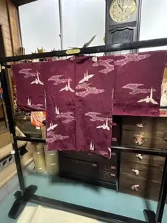 3293紫色 鶴と雲模様 アンティーク羽織り　身丈75㌢　裄62㌢