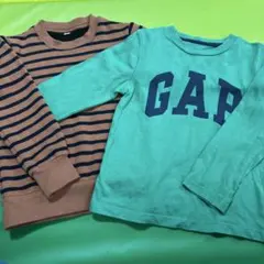 GAP 緑色長袖カットソーと西松屋の茶色と紺のストライプ2着セット