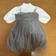 グレー チュールキャミソール バルーン袖トップス セット