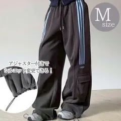 ワイドパンツ　サイドライン　韓国風　スエット　ジャージ　ワンマイル　ゆるパンツ