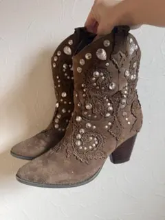 ビジュー付きブラウンウエスタンブーツ