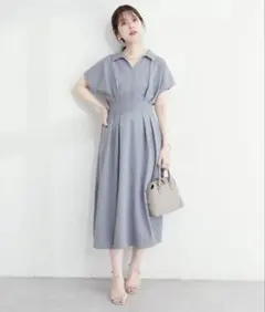 ナチュラルクチュール 　ワンピース　サックスブルーフリーサイズ　綺麗め