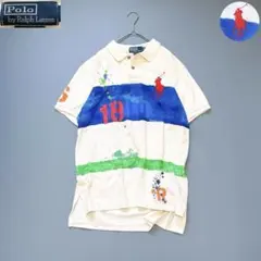 希少デザイン✨ポロラルフローレン ビッグポニー刺繍 ペイントボーダー ポロシャツ