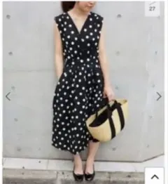 イエナ　Vネック　カシュクール　ワンピース　ドット柄